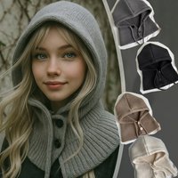 Winter Warm Hooded Scarf Hat Knit Balaclava for Women Men Winter Neck Gaiters Beanie Skull Cap Drawstring Neck Warmer Fashion