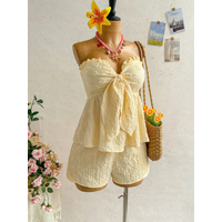 Women's 2-piece yellow printed top and casual shorts suitable for daily use, vacation, holidays, dates