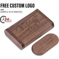 Free Custom Logo Wooden Box USB Flash Drive 16GB 32GB 64GB 128GB Oval Pen Drive Wedding Photography Gifts Memory Stick U Disk