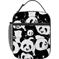 2D Flat Panda Pattern Handheld Lunch Bag for Boys/Girls Durable Polyester Portable Picnic Bag with Zipper Closure Best Gift Idea