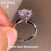Classic 6 Prongs 5 Carat Round Moissanite Rings 925 Sterling Silver High Clarity D Color Diamond Woman 14K Gold Plated Jewelry