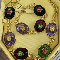 Original Retro Gemstone Necklace Bracelet Earrings Fashionable Colorful Crystal Jewelry Set Suitable for Women Party Accessories