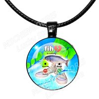 Frutiger Aero Art Glass Pendant Necklace Fishing Master Funny Meme Fish Fishing is Calling Creative Necklace Fans Collect Gift