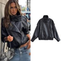 Damenjacke 2026 Herbst Neu Schwarze Langarm-Jacke aus Strukturiertem Kunstleder im Motorrad-Stil Persönliche Mode