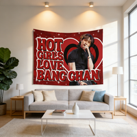 1pc SKZ Bang Chan Canvas Flag, Crow's Feet Hot Girl Love Design, Free Installation Kit, Home Decor & Birthday Gift for Fan