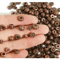 100PCS Mixed Alloy Beads, Antique Red Copper Color Big Hole Spacer Beads & Tube Beads Charms for DIY Jewelry Making Accessories