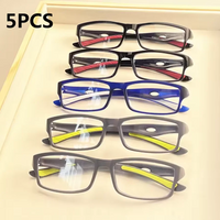 3/5PCS Sport Style Non-Prescription Reading Glasses Anti-Blue Light Rectangular Full Rim Eyewear, PC Frame Material