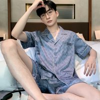 High Quality Jacquard Pajamas Suit Men Summer Ice Silk Shorts Sleepwear Set Thin Satin Large-size Loungewear Male Night Clothing