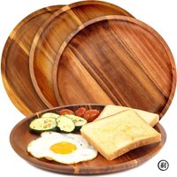 20/25cm Acacia Wood Round Wooden Dinner Tray Easy To Clean, Pizza Salad Tray Fruit Dessert Tray, Snack Tray, Stackable, Reusable