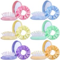6/12/30Sets Mini Folding Hair Brush with Mirror + Satin Scrunchies Portable Travel Detangling Comb Kit for Girls Trip Gifts