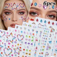 6sheets Cute Heart Star Self Adhesive Face Gems Stickers Colorful Moon Star Butterfly Rhinestone Stickers for Face Eye Nail Body
