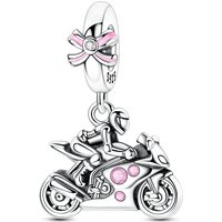 925 Sterling Silver Handsome Motorcycle Girl Charms Bead Sparkling CZ Zircon Dangle Fit Original Bracelet DIY Women Jewelry