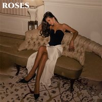 ROSES Black and White Satin Prom Dress Sleeveless Mermaid Formal Dresses with Slit Minimalist Evening Dress for Women Customized