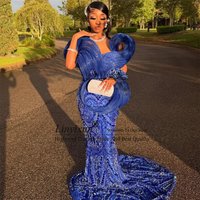 Sparkly Sequin Crystals Mermaid Prom Dresses Customized Baeded Off Shoulder Evening Party Gown Aso Ebi Wedding Party Gala Dress