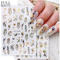 Abstract Geometry Stickers For Nail 3D Laser Gold Black Leaves Heart Line Adhesive Sliders Decor Holographic Decal