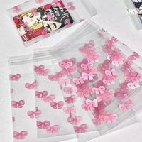 Pink Bow Print OPP Self-Adhesive Bags, Transparent Card Sleeves for Photocards, Kpop Photocard Storage Bags