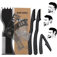 4pcs/set Rotating Beard Shaping Comb Set – Beard Styling Template Kit with Edge Trimmer Razor, Grooming Tools in Giftable Box