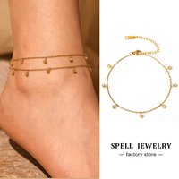 Women's Chain Anklet In Stainless Steel With Multi Zircon Charms 18k Gold Plated Adjustable Foot Chains Ankle Bracelet For Women