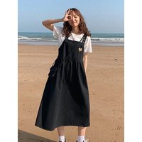 Summer Gentle Breeze Color Strap Dress Women's Korean Style Super Cute Japanese Style Youthful Embroidery Tea Break Lon...
