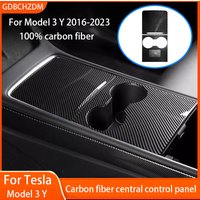 Real Carbon Fiber Ultra Thin Center Console Cover For Tesla Model 3 Y 2016-2023 Not Affect Central Control Push-Pull Use