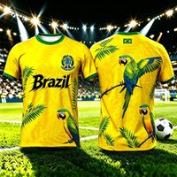 2026 Summer Brazil Soccer Fan Men's Short-sleeve Breathable Casual Match Training Wear Fashion Print Casual Women Short Sleeve