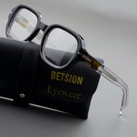 BETSION Vintage Handmade Thick Square Acetate Eyeglass Frame 50mm Full Rim Glasses for Men Women Eyewear Comfortable Casual Use