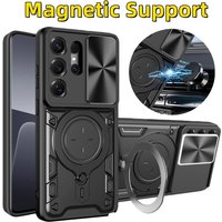 Shockproof Armor Case Funda For Samsung Galaxy S26 Ultra S 26 Plus 5G Magnetic Ring Slide Camera Lens Cover For GalaxyS26 Coque