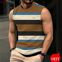 Simple Casual Striped Print sleeveless T-shirt For Men Street Men's tank tops Summer casual vest Clothing Loose Oversized TShirt