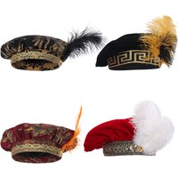 Renaissance Feather Tudor Flat Cap Men Vintage Cosplay Party Headwear