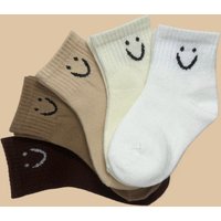 5 Pairs Kids Socks Cute Cartoon Smile Emoticons Pattern Comfortable Breathable For Boys And Girls All-Season