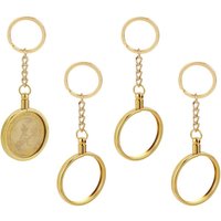 4 Pcs Medallion and Coin Holder Metal Keychain 1.55Inch/39.5mm Golden Alloy Coin Holder Keychains Round Medallion Holder