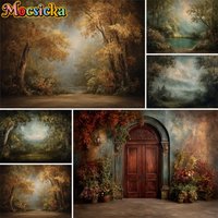 Mocsicka Vintage Autumn Forest Photography Backdrop Oil Painting Fall Tree Background Wedding Baby Fine Art Portrait Photoshoot