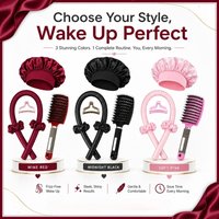 6Pcs No-Heat Hair Curling and Comb Set Satin Bonnet Cushion Hair Brush Overnight Wave Maker Hair Care Kit Styling accessories