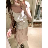 New Korean Style Sweet Fashion 2 Piece Set Women Vintage Y2k Tops + Polka Dot Pink Midi Skirt Japanese Casual High Street Outfit