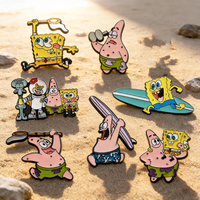 7pcs SpongeBob SquarePants Enamel Lapel Pins Set Cute Children's Gift Jewelry Adorn for Backpack Brooches Collectible Badges