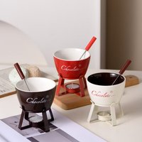 Hot Sale Ceramic Chocolate Fondue Pot Valentine Gift Ice Cream Cheese Melting Bowl Reusable Heat Safe with Fork No Candle