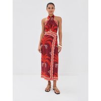 2026 Summer Fashion New Women's Elegant Design Cross Hanging Neck Dress Beach Wind Printed Flower Dew Back Holiday Dress