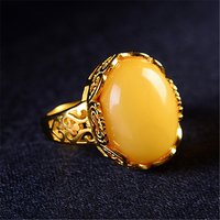 Yellow Amber Rings Lucky Amulet Talismans Real Gemstone Vintage Designer Luxury Gifts for Women Natural Jewelry