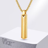 Vnox Stainless Steel Vertical Bar Pendant Necklaces, Grooved V Shaped Pendant for Men Boys, Punk Rock Collar