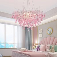 Princess Children's Room Pink Crystal Pendant Bedroom Interior Colorful Ceiling Living Room Water Drop Ceiling Decorative Light