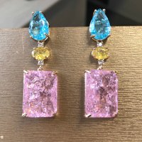 Bilincolor Fashion Ice Broken Cubic Zirconia Pink Earring for Women Wedding Party Gift