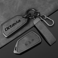 Alloy Car Key Case Cover for Skoda Octavia 2021 2022 2023 2024 Control Remote Key Shell Holder Keychain Accessories