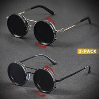 CRIXALIS 2Pcs Polarized Round ND9 Adjustable Dimming Sunglasses Men Women Punk Men's Driving Eyeglasses Outdoor Shades UV400