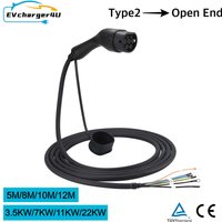 EVcharger4U Type2 EV Charging Cable 3.5KW/7KW/11KW 22KW 1Phase/3Phase 16A/32A Open End Wire for Electric Vehicle Charger Station
