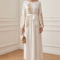 Eid Women Dress Abaya Ramadan Morocco Muslim Party Dresses Jalabiya Embroidery Dubai Lace Up Kaftan Vestidos Arab Long Robe