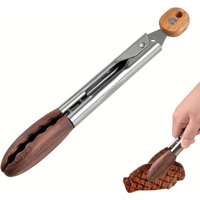 Cooking Tong, Walnut Wood Tong, Stainless Steel Anti-Slip Long Handle Wood Salad Tong with Hanging Hole, Household Creative Tong