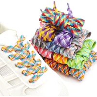 1 Pair Colorful Striped Shoe Laces for Woman Man Width 1CM Rainbow Shoelace Flat Shoelaces for Sneakers Length 100/120/140/160CM