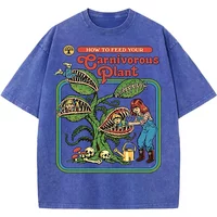 Earnivorous Plant Pattern Washed T-Shirts Men Women Cotton Casual T Shirt Soft Summer Comfortable Crewneck Short Sleeve