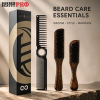 2Pcs Professional Beard Grooming Kit Spining Double Sided Barber Comb Boar Bristle Wooden Beard Brush for Men Hair Beard