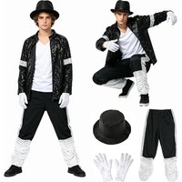Mj Costumes Michael Jackson Cosplay Men's 80S Costume Retro Dance Performance Clothes with Hat Gloves Halloween Costume Outfits